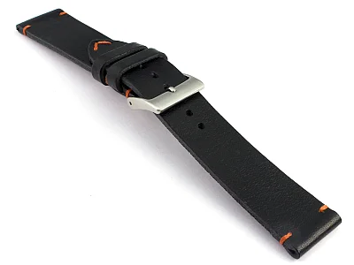 (image for) Genuine Leather Watch Strap Band Mirage Black/Orange 22mm (2)