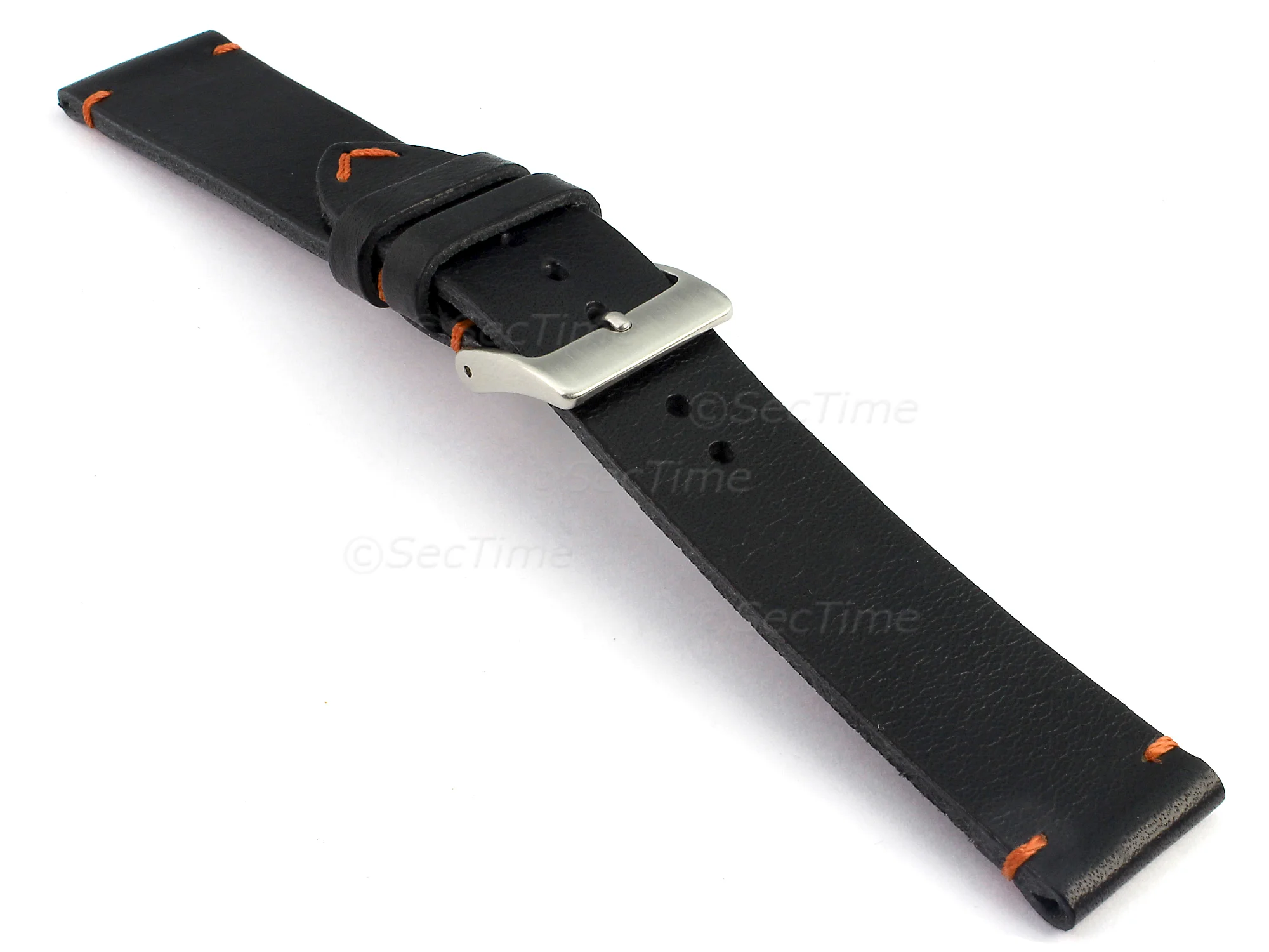 (image for) Genuine Leather Watch Strap Band Mirage Black/Orange 22mm (2)