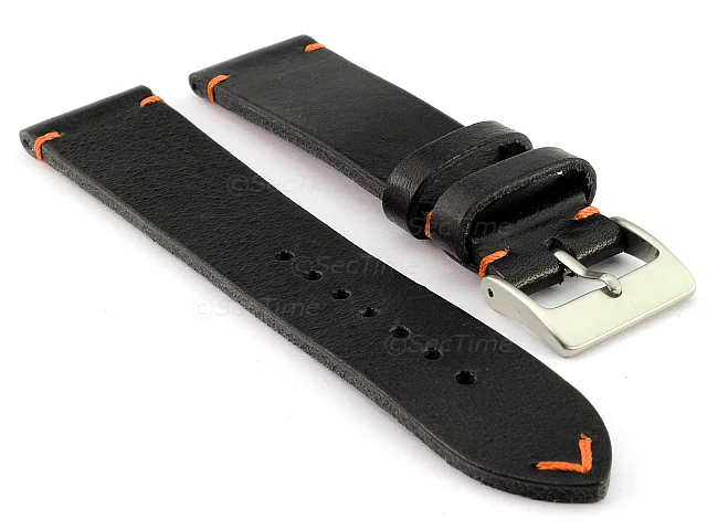 (image for) Genuine Leather Watch Strap Band Mirage Black/Orange 22mm