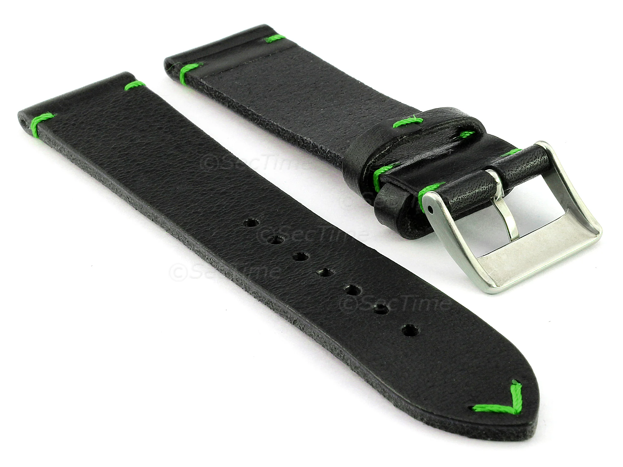 (image for) Genuine Leather Watch Strap Band Mirage Black/Green 22mm (1)
