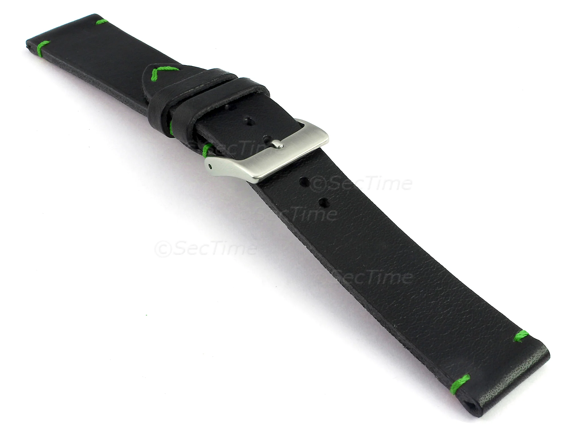 (image for) Genuine Leather Watch Strap Band Mirage Black/Green 22mm (2)