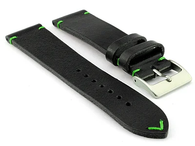 Genuine Leather Watch Strap Band Mirage Black/Green 21mm (image for) Genuine Leather Watch Strap Band Mirage Black/Green 21mm