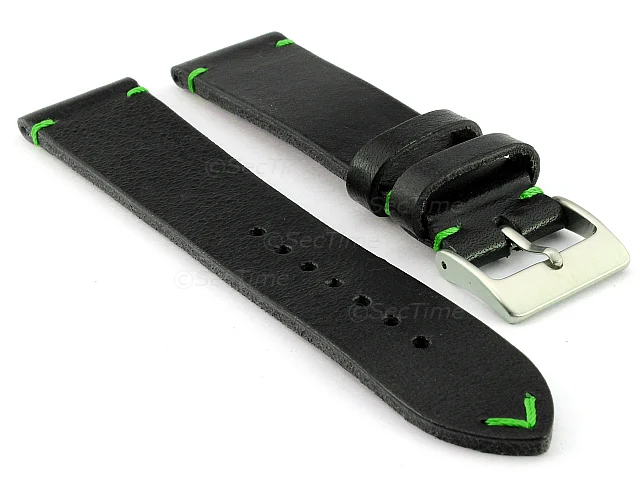 (image for) Genuine Leather Watch Strap Band Mirage Black/Green 22mm