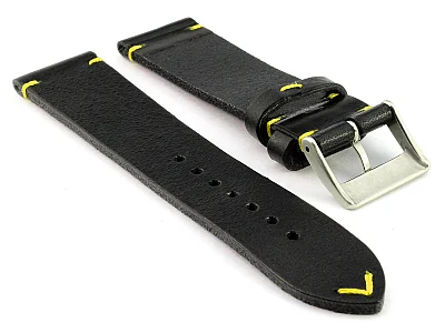 (image for) Genuine Leather Watch Strap Band Mirage Black/Yellow 22mm (1)