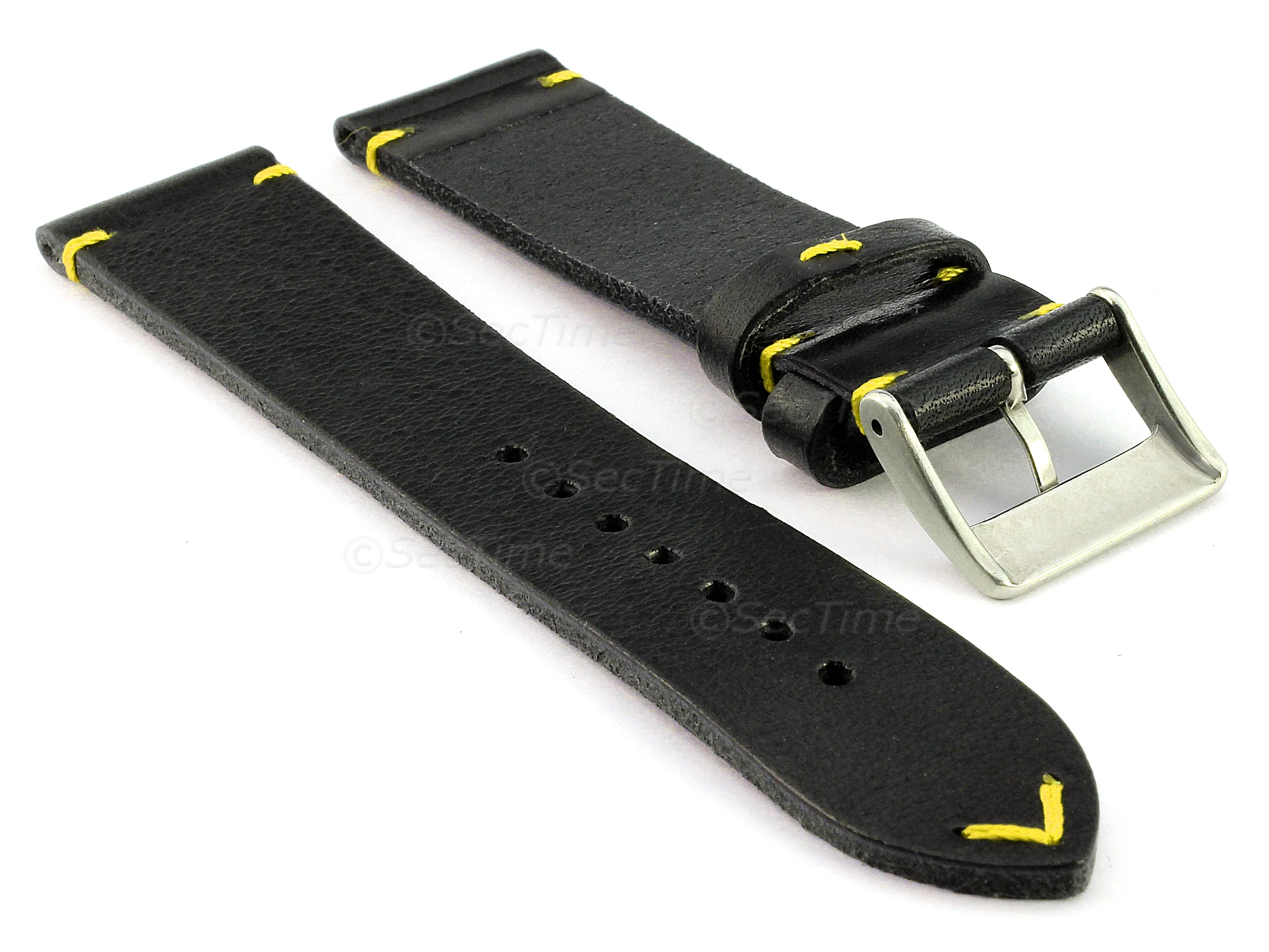 (image for) Genuine Leather Watch Strap Band Mirage Black/Yellow 22mm (1)