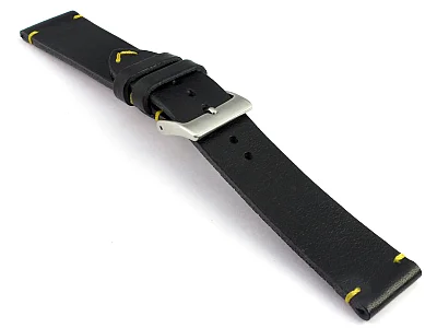 (image for) Genuine Leather Watch Strap Band Mirage Black/Yellow 22mm (2)