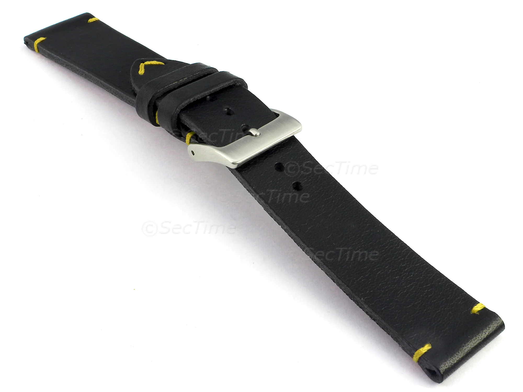 (image for) Genuine Leather Watch Strap Band Mirage Black/Yellow 22mm (2)