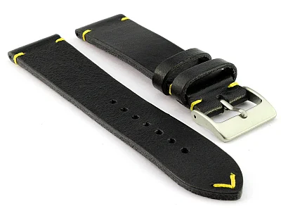 (image for) Genuine Leather Watch Strap Band Mirage Black/Yellow 22mm