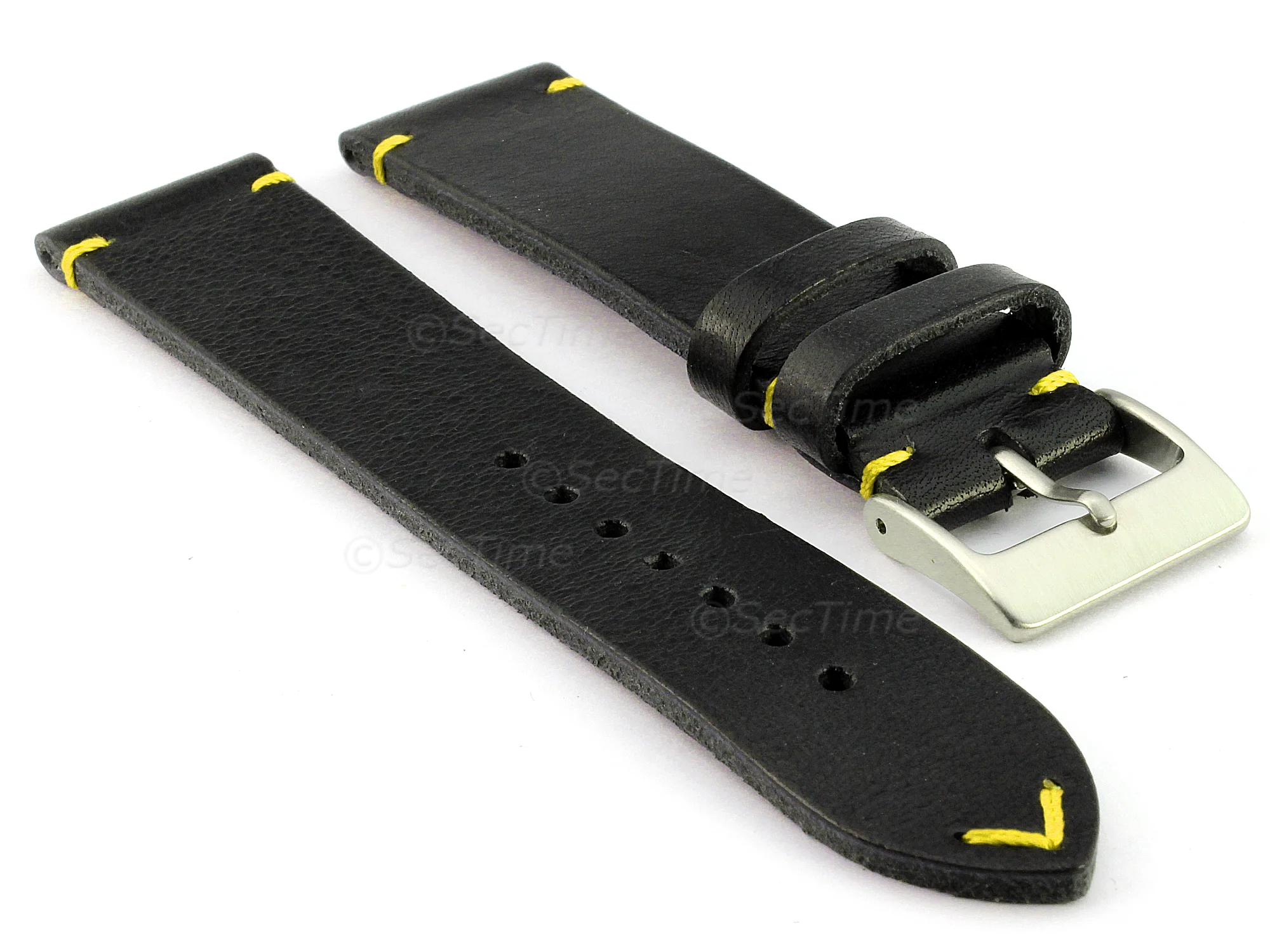 (image for) Genuine Leather Watch Strap Band Mirage Black/Yellow 22mm