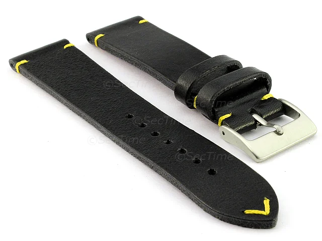 (image for) Genuine Leather Watch Strap Band Mirage Black/Yellow 22mm