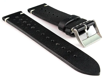 (image for) Perforated Genuine Leather Watch Strap Band Mirage Rally Racing Black 22mm (1)