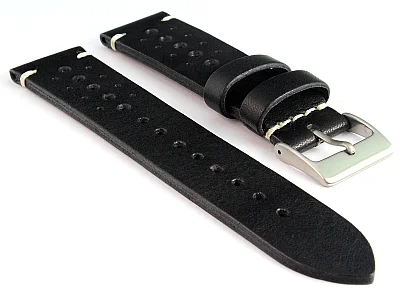 (image for) Perforated Genuine Leather Watch Strap Band Mirage Rally Racing Black 19mm