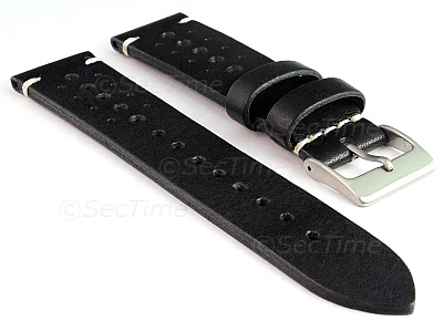 (image for) Perforated Genuine Leather Watch Strap Band Mirage Rally Racing Black 19mm