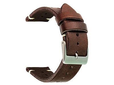 (image for) Perforated Genuine Leather Watch Strap Band Mirage Rally Racing Dark Brown 20mm (3)