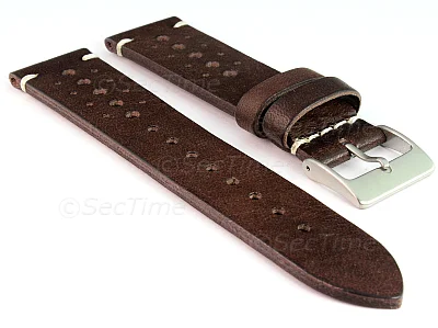 (image for) Perforated Genuine Leather Watch Strap Band Mirage Rally Racing Dark Brown 20mm