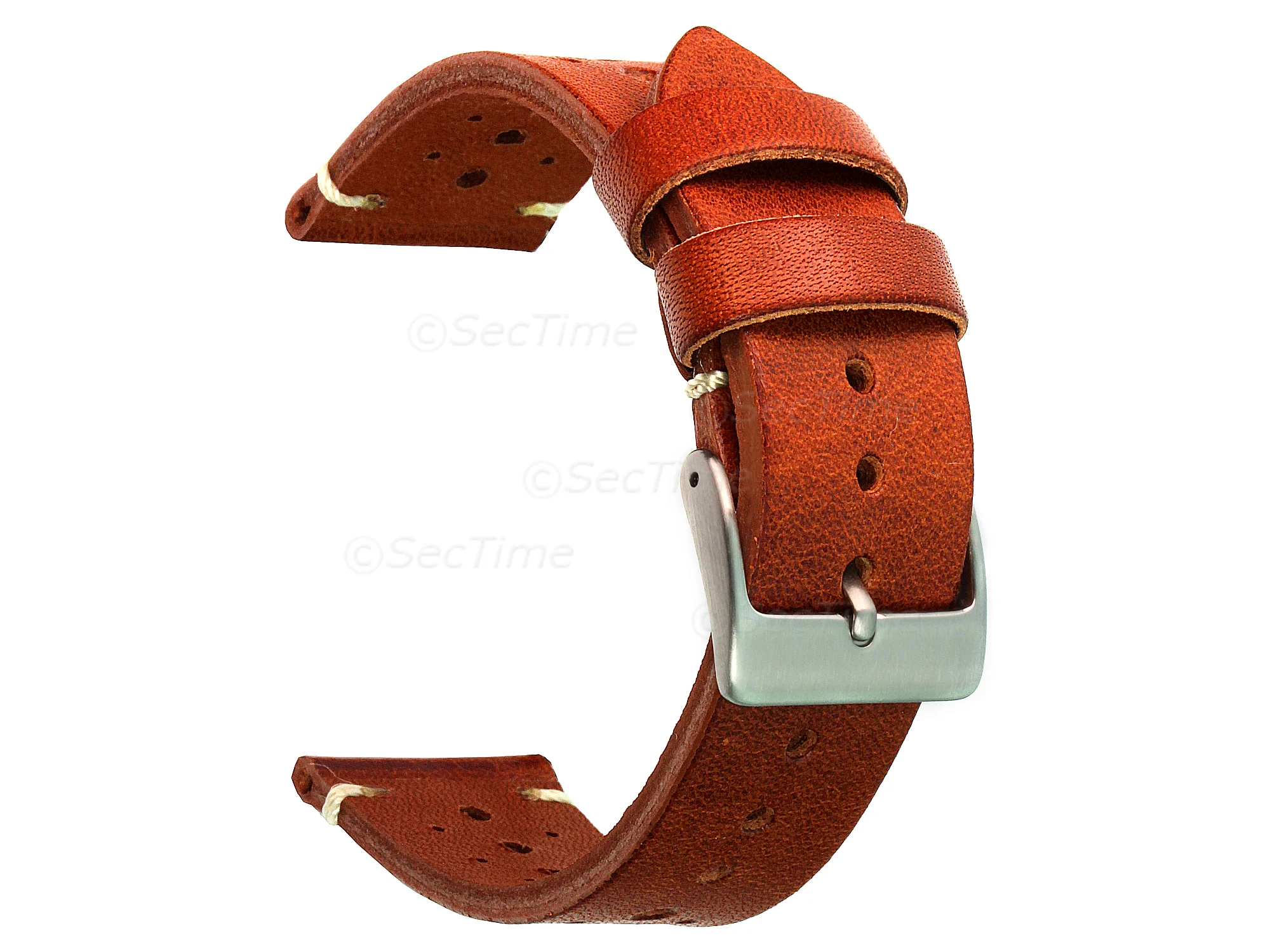 (image for) Perforated Genuine Leather Watch Strap Band Mirage Rally Racing Brown 22mm (3)
