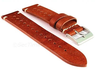 (image for) Perforated Genuine Leather Watch Strap Band Mirage Rally Racing Brown 20mm