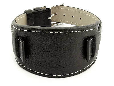 (image for) Leather Watch Strap with Wrist Pad MONTE Black 22mm (1)