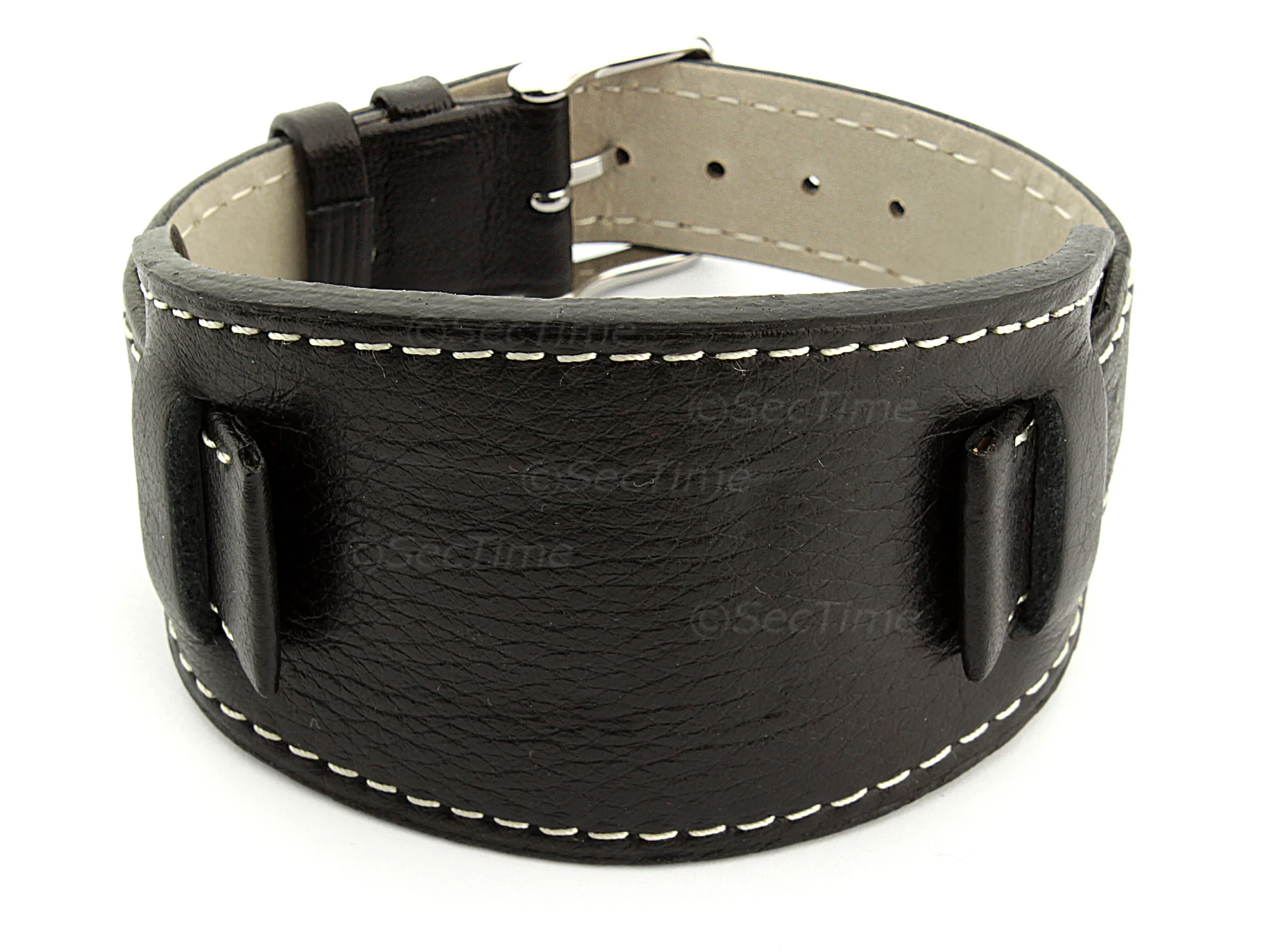 (image for) Leather Watch Strap with Wrist Pad MONTE Black 22mm (1)