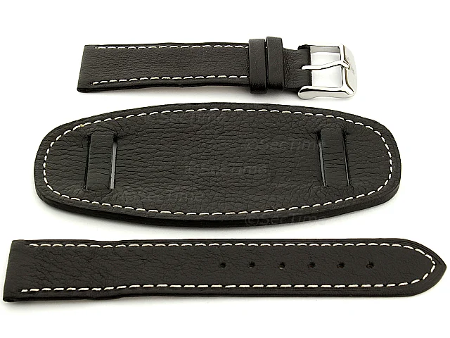 (image for) Leather Watch Strap with Wrist Pad MONTE Black 24mm