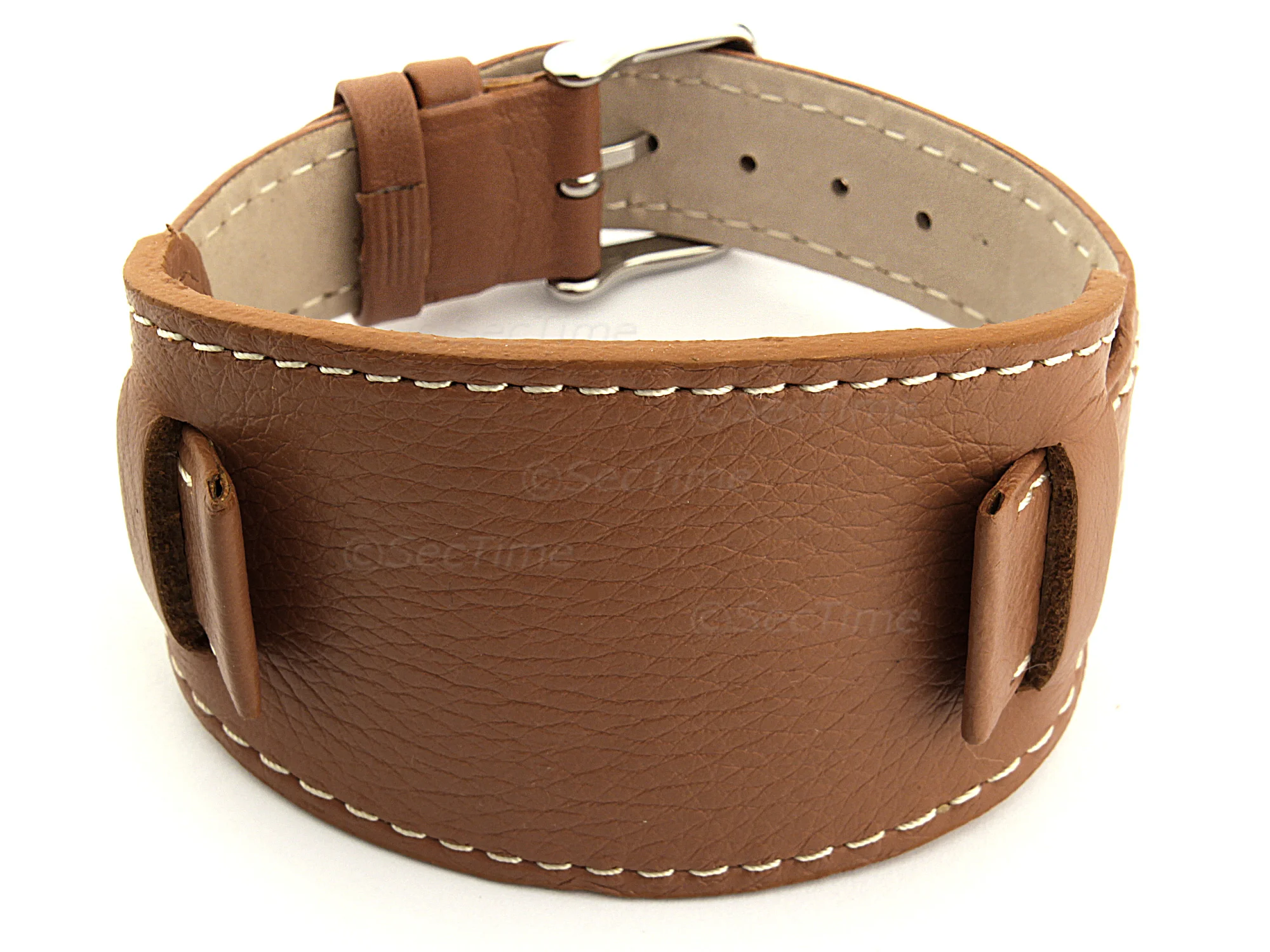 (image for) Leather Watch Strap with Wrist Pad MONTE Brown 18mm (1)