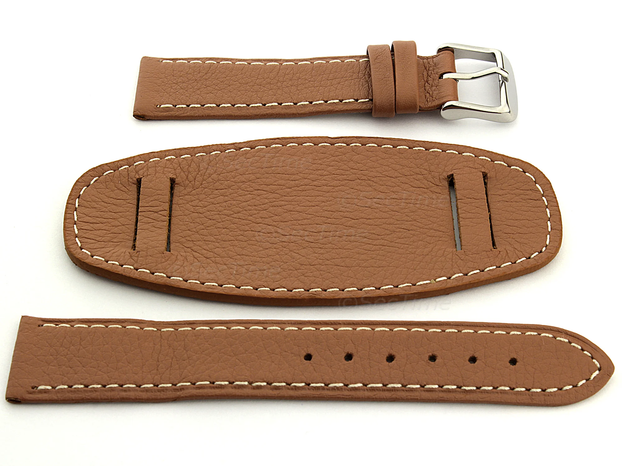 (image for) Leather Watch Strap with Wrist Pad MONTE Brown 18mm