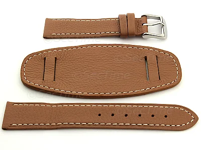 (image for) Leather Watch Strap with Wrist Pad MONTE Brown 22mm