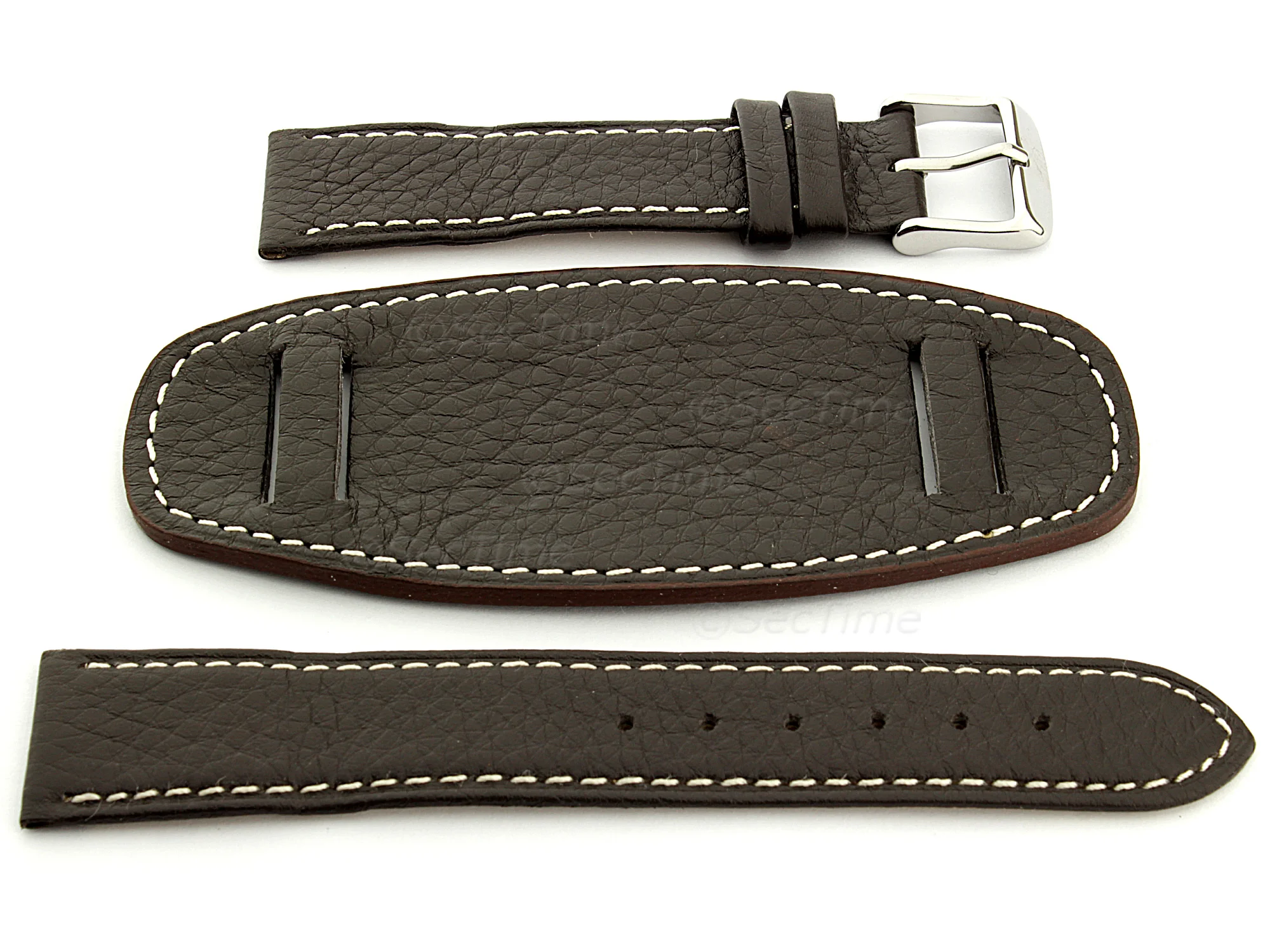 (image for) Leather Watch Strap with Wrist Pad MONTE Dark Brown 20mm