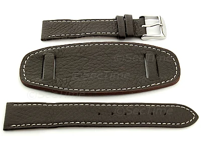 (image for) Leather Watch Strap with Wrist Pad MONTE Dark Brown 22mm