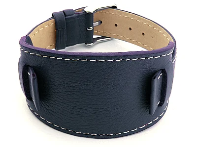 (image for) Leather Watch Strap with Wrist Pad MONTE Navy Blue 20mm (1)