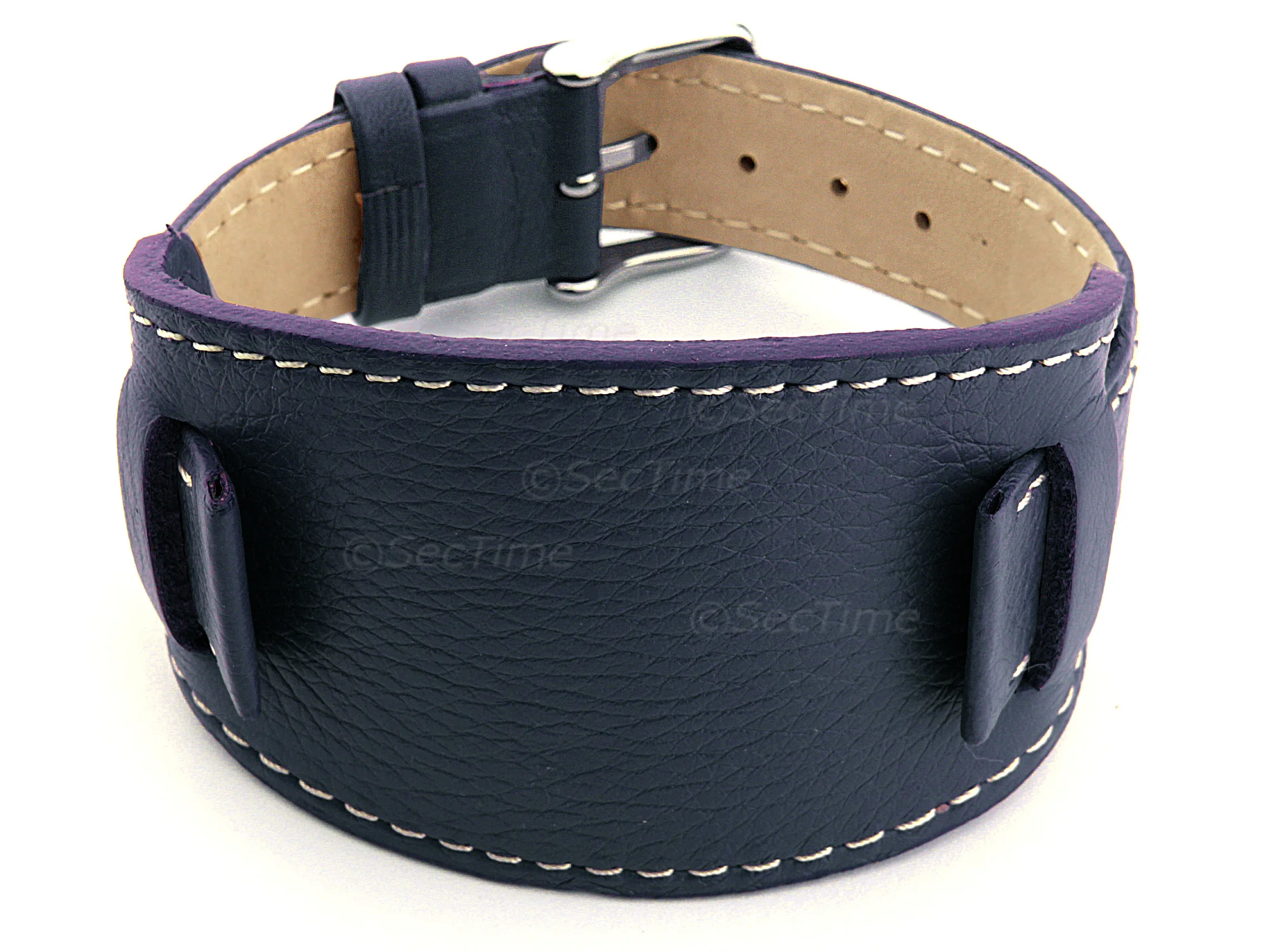 (image for) Leather Watch Strap with Wrist Pad MONTE Navy Blue 20mm (1)