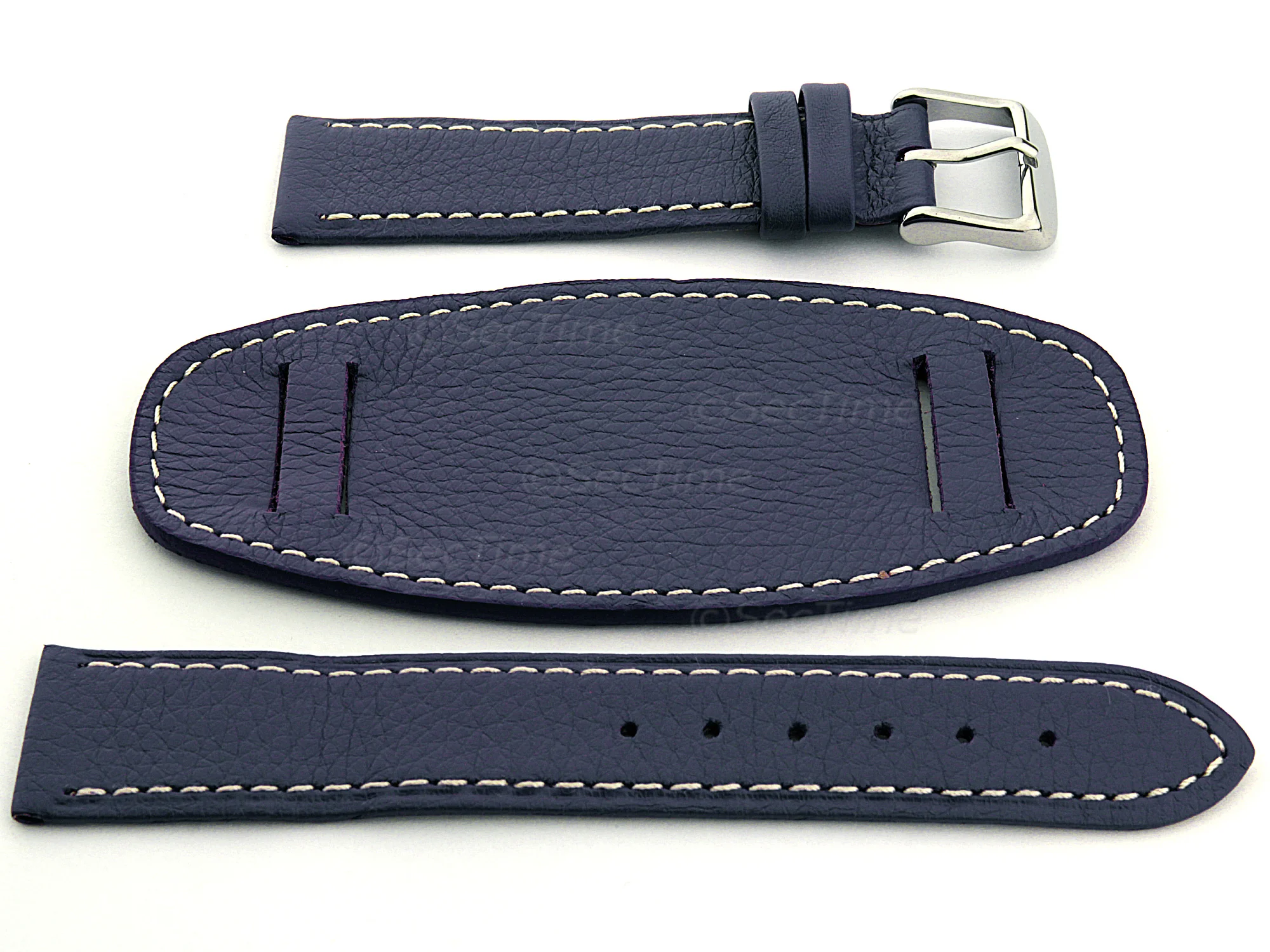 (image for) Leather Watch Strap with Wrist Pad MONTE Navy Blue 20mm