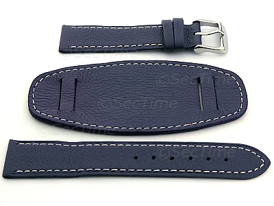 (image for) Leather Watch Strap with Wrist Pad MONTE Navy Blue 18mm