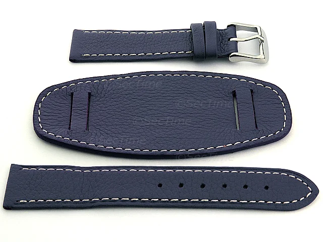 (image for) Leather Watch Strap with Wrist Pad MONTE Navy Blue 20mm