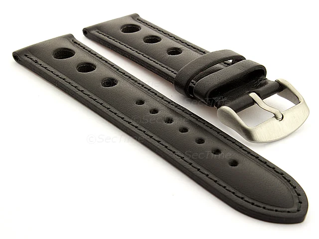 (image for) Racing Style Leather Watch Band Monte Carlo Black 22mm