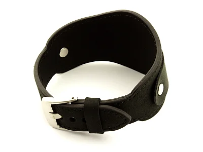 (image for) Genuine Leather One-piece Cuff Pad Watch Strap Band Moscow Black 22mm (1)