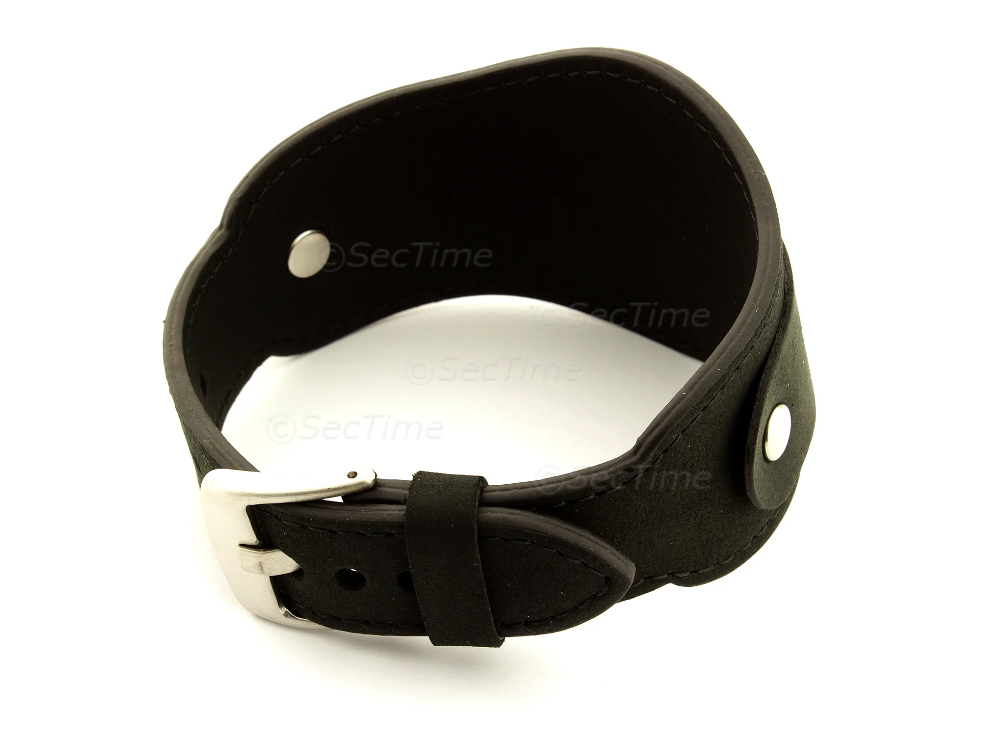 (image for) Genuine Leather One-piece Cuff Pad Watch Strap Band Moscow Black 22mm (1)