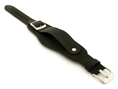 (image for) Genuine Leather One-piece Cuff Pad Watch Strap Band Moscow Black 22mm (2)