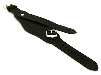 (image for) Genuine Leather One-piece Cuff Pad Watch Strap Band Moscow Black 22mm (3)