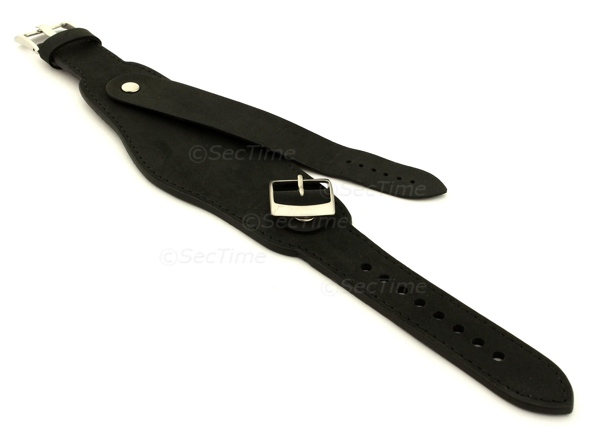 (image for) Genuine Leather One-piece Cuff Pad Watch Strap Band Moscow Black 22mm (3)