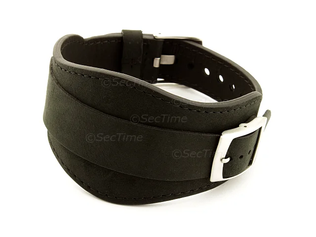 (image for) Genuine Leather One-piece Cuff Pad Watch Strap Band Moscow Black 22mm