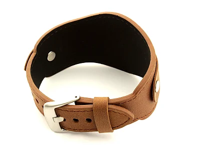 (image for) Genuine Leather One-piece Cuff Pad Watch Strap Band Moscow Brown 22mm (1)