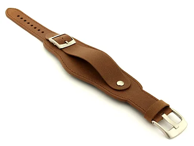 (image for) Genuine Leather One-piece Cuff Pad Watch Strap Band Moscow Brown 22mm (2)