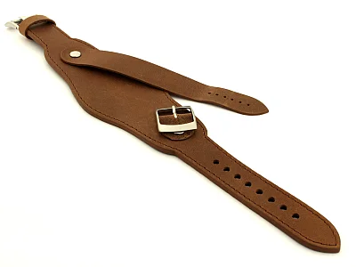 (image for) Genuine Leather One-piece Cuff Pad Watch Strap Band Moscow Brown 22mm (3)
