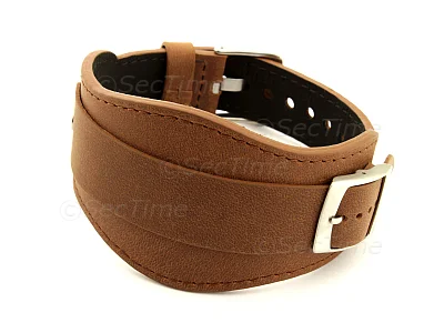 (image for) Genuine Leather One-piece Cuff Pad Watch Strap Band Moscow Brown 20mm