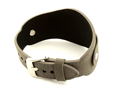 (image for) Genuine Leather One-piece Cuff Pad Watch Strap Band Moscow Grey 22mm (1)