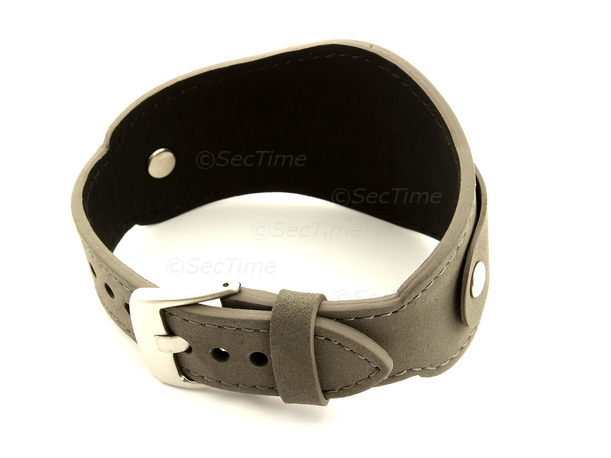 (image for) Genuine Leather One-piece Cuff Pad Watch Strap Band Moscow Grey 22mm (1)