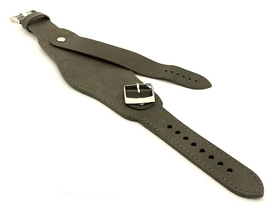 (image for) Genuine Leather One-piece Cuff Pad Watch Strap Band Moscow Grey 22mm (3)