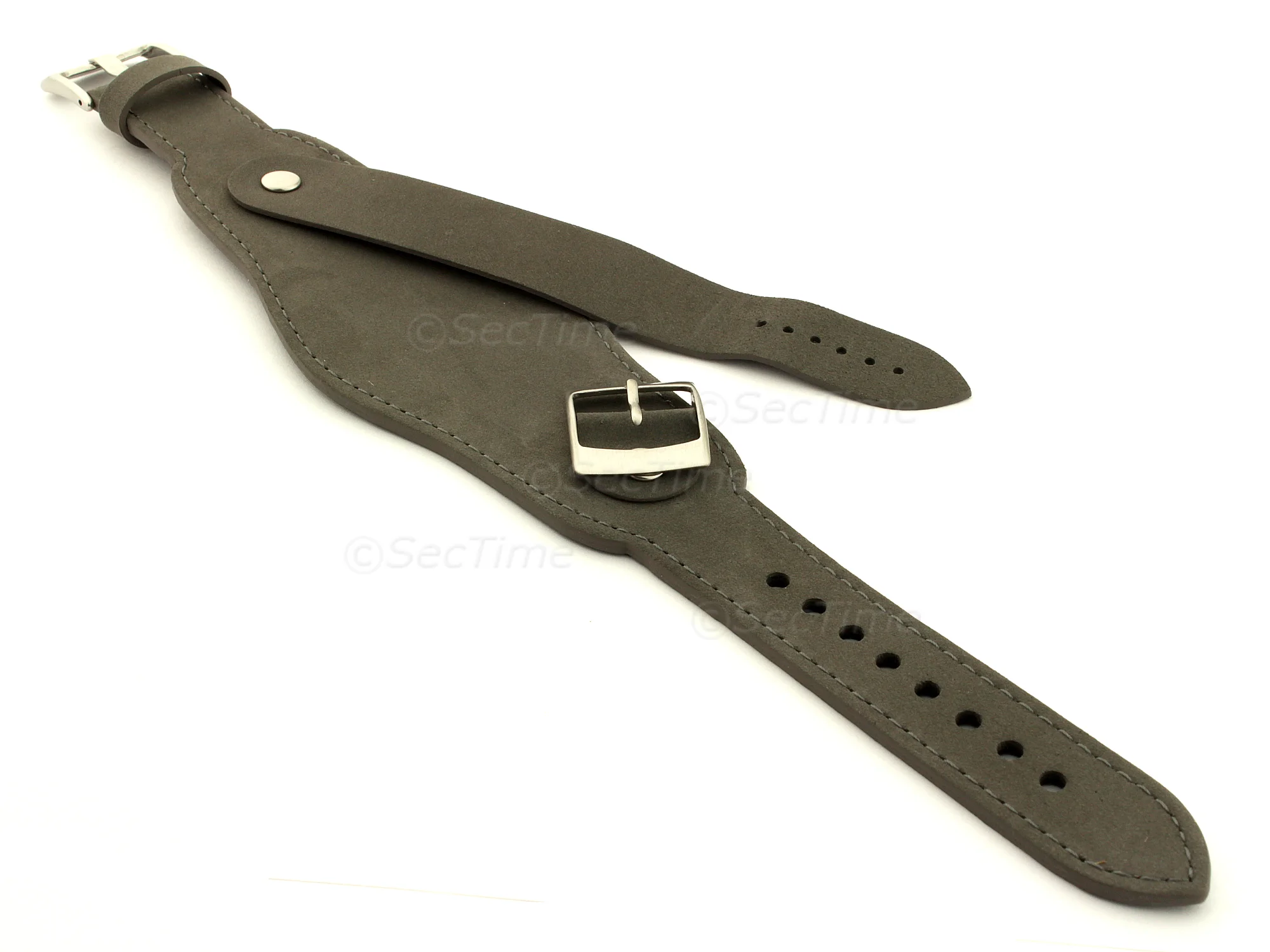 (image for) Genuine Leather One-piece Cuff Pad Watch Strap Band Moscow Grey 22mm (3)