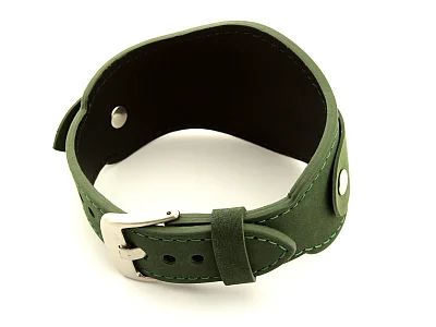 (image for) Genuine Leather One-piece Cuff Pad Watch Strap Band Moscow Green 22mm (1)